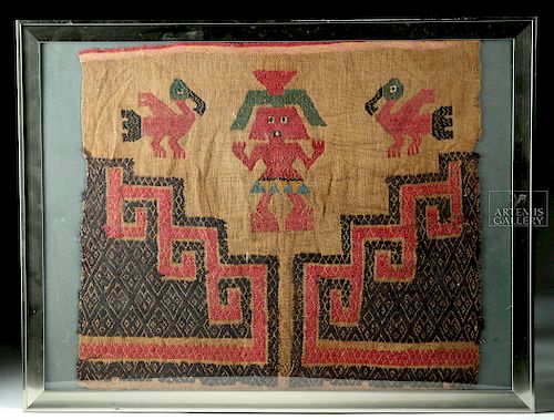 Framed Chancay Embroidered Textile Section