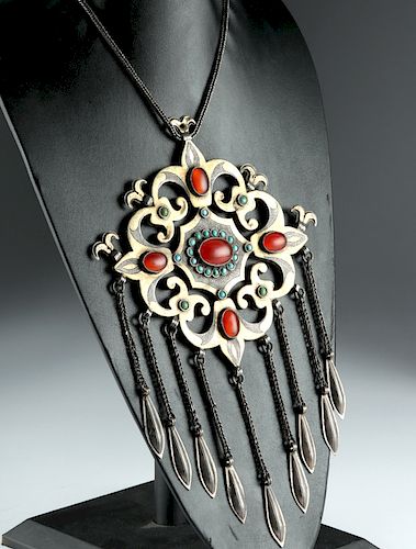19th C. Teke Necklace - Silver, Carnelian, Turquoise