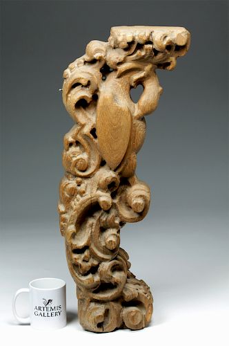 Tall 18th C. Mexican Wooden Corbel - Eagle