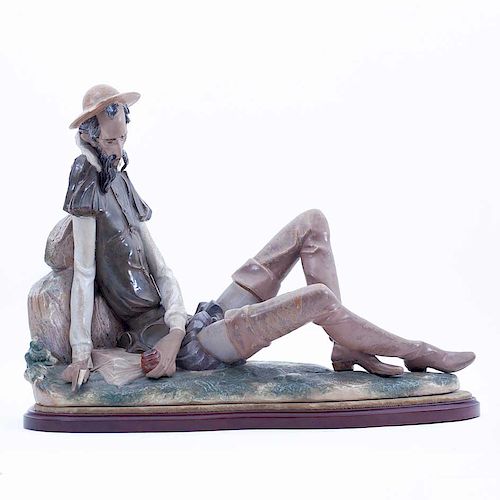 Don Quijote de la Mancha. España, siglo XX. Elaborado en porcelana Lladró, acabado gress con base de madera. Diseño de Salvador Debón.