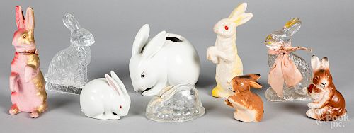 Group of composition Easter rabbit candy containers