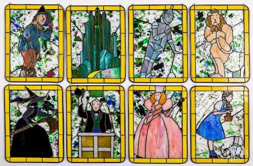 Eight Wizard of Oz stained glass panels