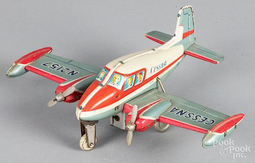 Japanese tin lithograph battery operated airplane