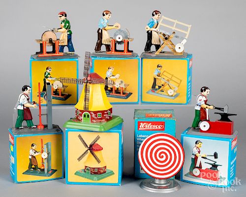 Seven contemporary Wilesco steam toy accessories