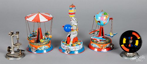 Five Wilesco tin lithograph steam toy accessories