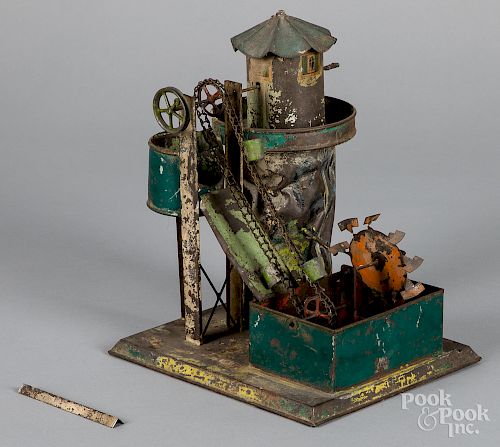Carette painted tin windmill with dredge steam toy