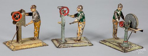 Three Becker tin workmen steam toy accessories