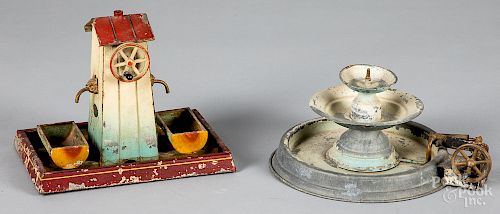 Two Doll tin fountain steam toy accessories