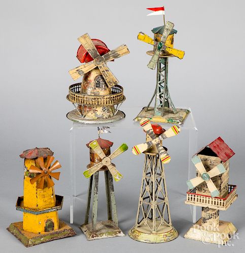 Six windmill steam toy accessories
