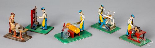 Five tin lithograph workmen steam toy accessories