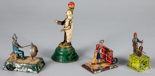 Four painted tin steam toy accessories