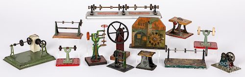 Thirteen painted and lithograph tin steam toys