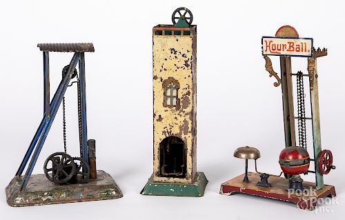 Three painted tin steam toy accessories