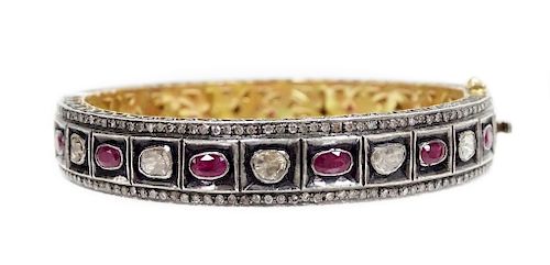 Estate Vermeil Diamond & Ruby Indian Bracelet