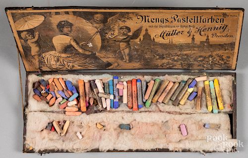 Artists' pastels in wooden box