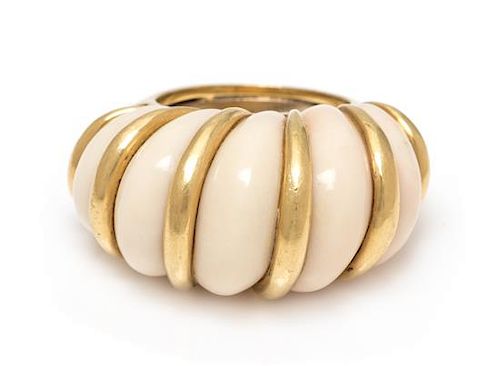 An 18 Karat Yellow Gold and Coral Bombe Ring, Italian, 17.40 dwts.