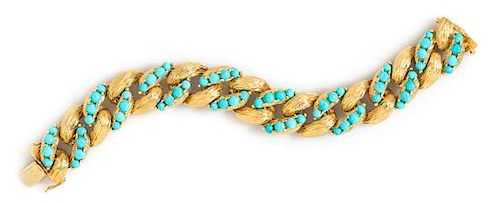 An 18 Karat Yellow Gold and Turquoise Curb Link Bracelet, 46.40 dwts.