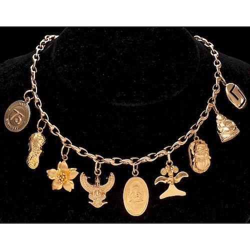 14k Gold Charm Necklace with Charms in Karat Gold