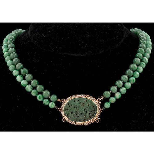 Jade Bead Double Strand Necklace