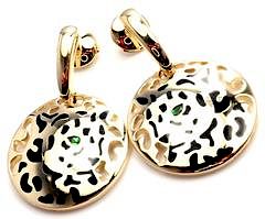 Cartier Panthere 18k Yellow Gold Lacquer Tsavorite Earrings