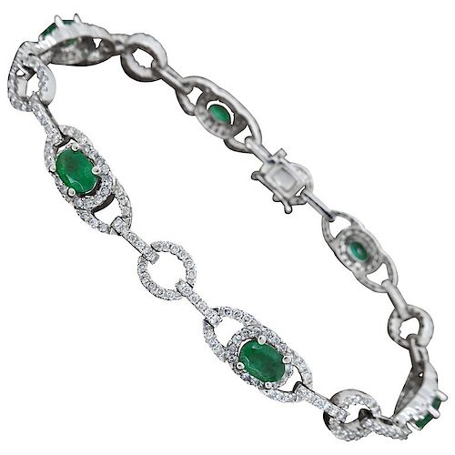 14k 2.50 Carat Emerald & 2.05 Carat Diamond Open Link Bracelet