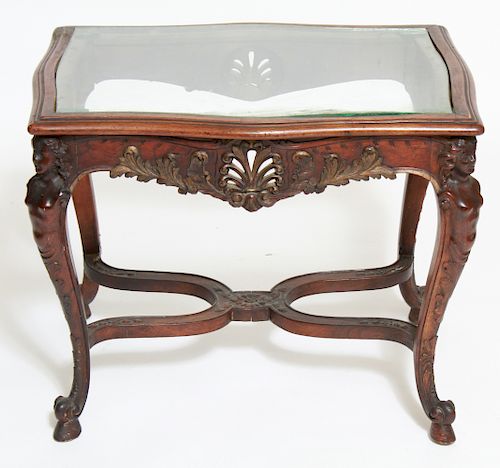 Renaissance Revival Carved Walnut Wood Side Table