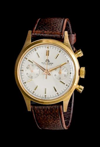 A Gold Plated Steel Two Register Chronograph Wristwatch, Bucherer,