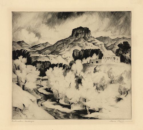Gene Kloss - Western Landscape - Original, Signed Drypoint