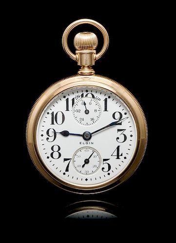 A Gold Filled Open Face Pocket Watch with Power Reserve, Elgin,