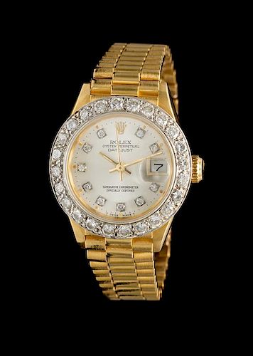 An 18 Karat Yellow Gold and Diamond Ref. 69178 Oyster Datejust Wristwatch, Rolex, Circa 1987,