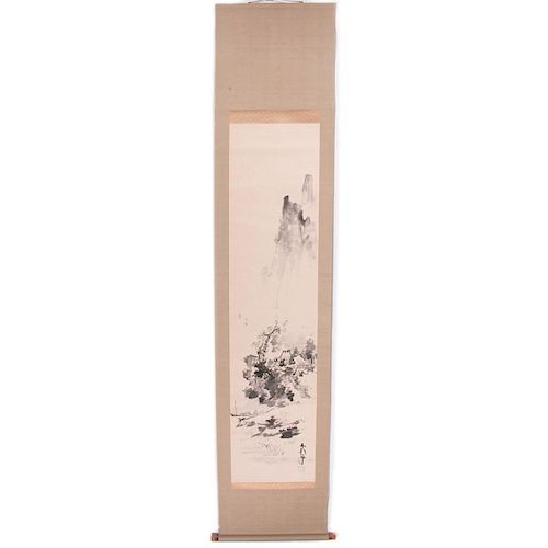 A signed Japanese landscape scroll.