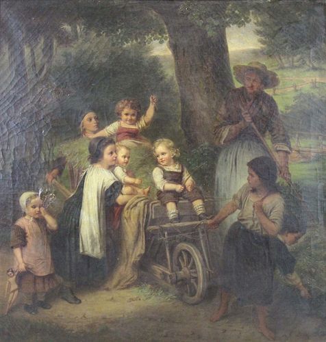 LASCH, Carl. Oil on Canvas. Children in a Wagon.
