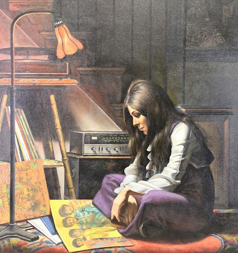 HOFMANN, Douglas. Oil on Canvas. "Fran with Albums