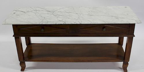 French Provincial Style 2 Drawer Marbletop Console
