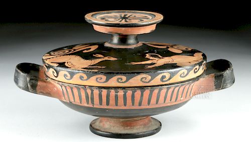 Stunning Greek Ceramic Lekanis - Woman & Deer