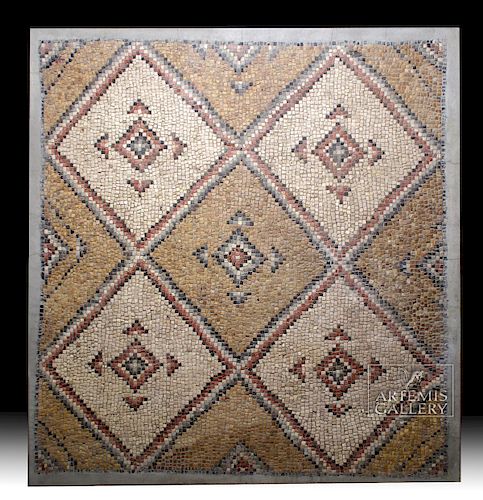 Large Roman Stone Mosaic w/ Geometric Design