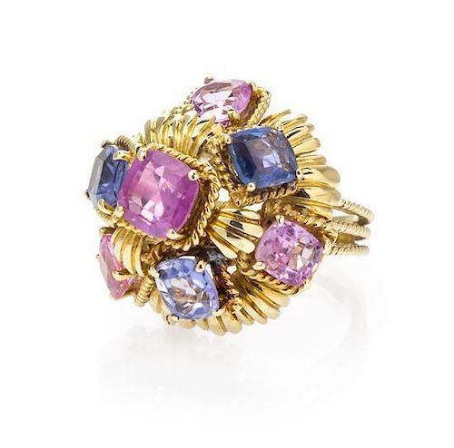 A Yellow Gold and Sapphire Cocktail Ring, 12.00 dwts.