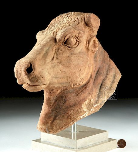 Large Romano-Egyptian Sandstone Head of a Bull