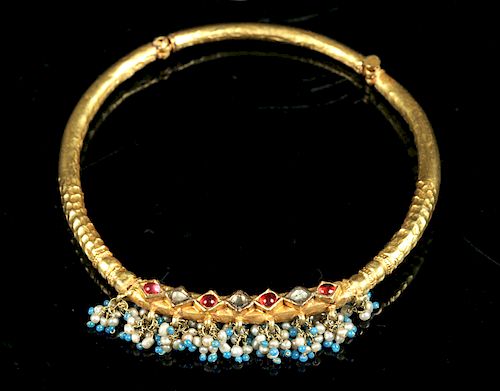 Hasli 24K Gold Necklace - Diamonds, Rubies, & Pearls
