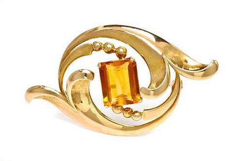 A Retro Yellow Gold and Citrine Brooch, Tiffany & Co., 8.30 dwts.