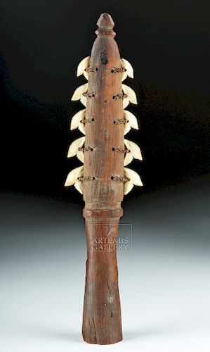 20th C. Gilbert Island Wooden Knife - Tiger Shark Teeth