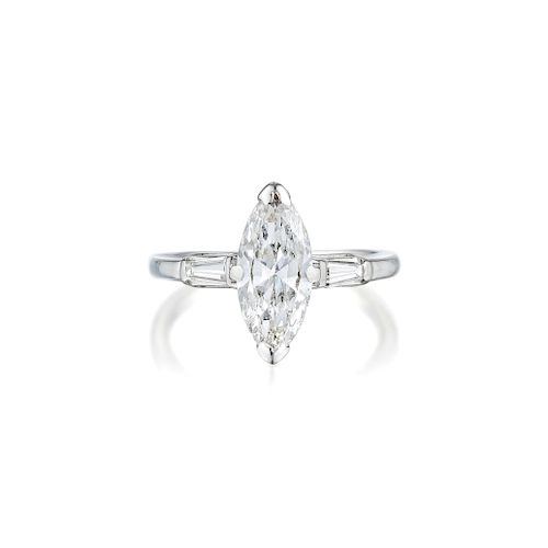A Platinum Marquise-Cut Diamond Solitaire Ring