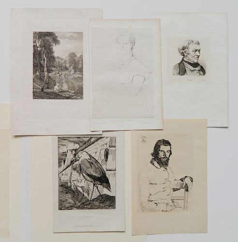Felix Bracquemond 2 etchings; 3 Portrait etchings