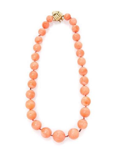 A Single Strand Graduated Coral Bead Necklace,
