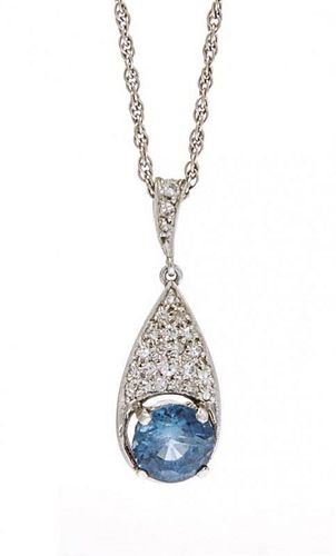A Platinum, Sapphire and Diamond Pendant, 3.50 dwts.