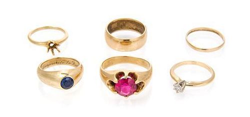 A Collection of Yellow Gold and Multi Gem Rings, 20.80 dwts.
