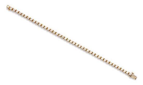 A 14 Karat Yellow Gold and Diamond Line Bracelet, 6.20 dwts.