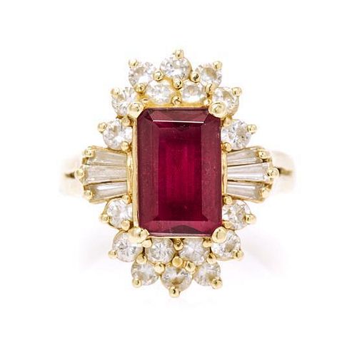 A Yellow Gold, Rubellite Tourmaline, and Diamond Ring, 4.80 dwts.