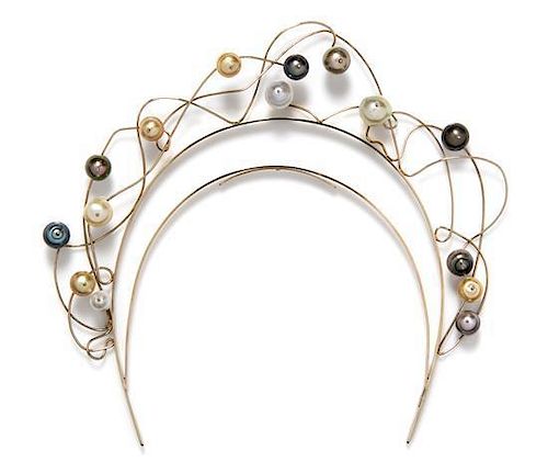 A White Gold and Cultured Baroque Pearl Tiara, Nikki Feldbaum Sedacca, 56.40 dwts.