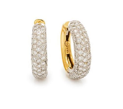A Pair of 18 Karat White Gold and Diamond Hoop Earrings, 4.20 dwts.